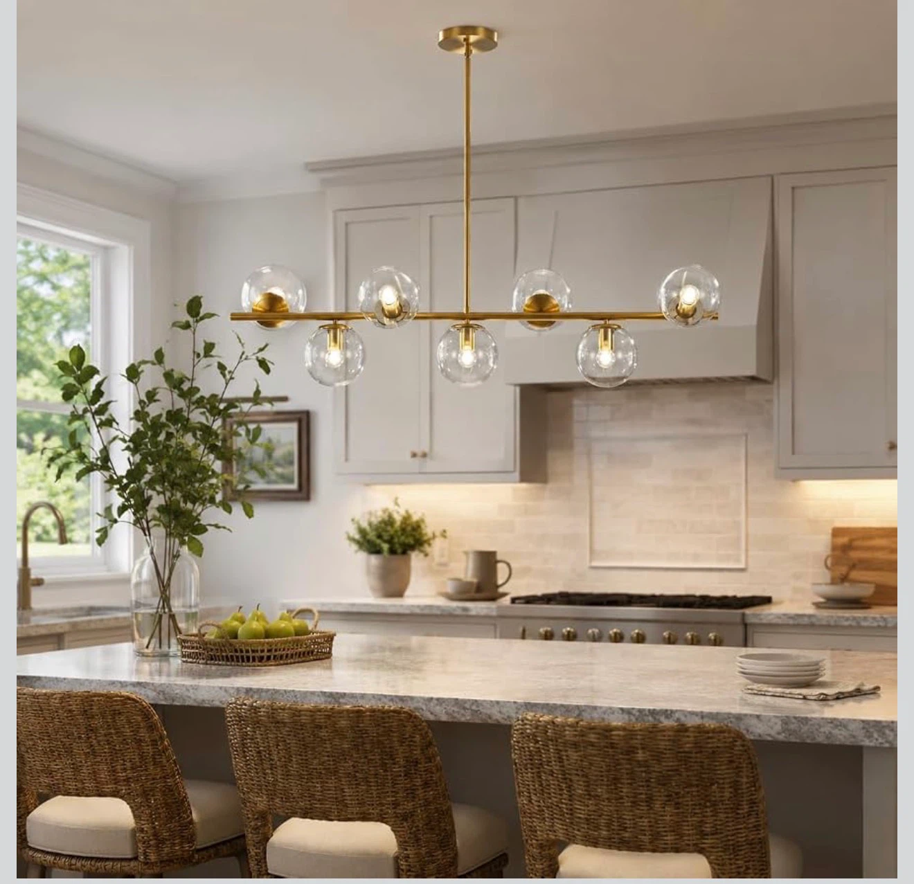7-Light Brass Gold Linear Sputnik Chandelier with Clear Glass - photo 5