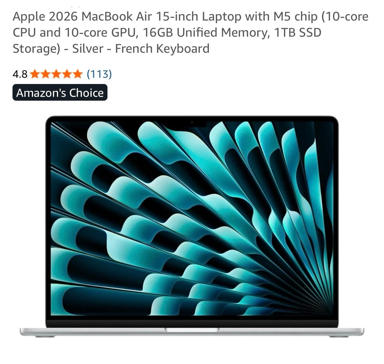 Apple MacBook Air 15-inch 2026 M5 1TB Silver French Keyboard - photo 2