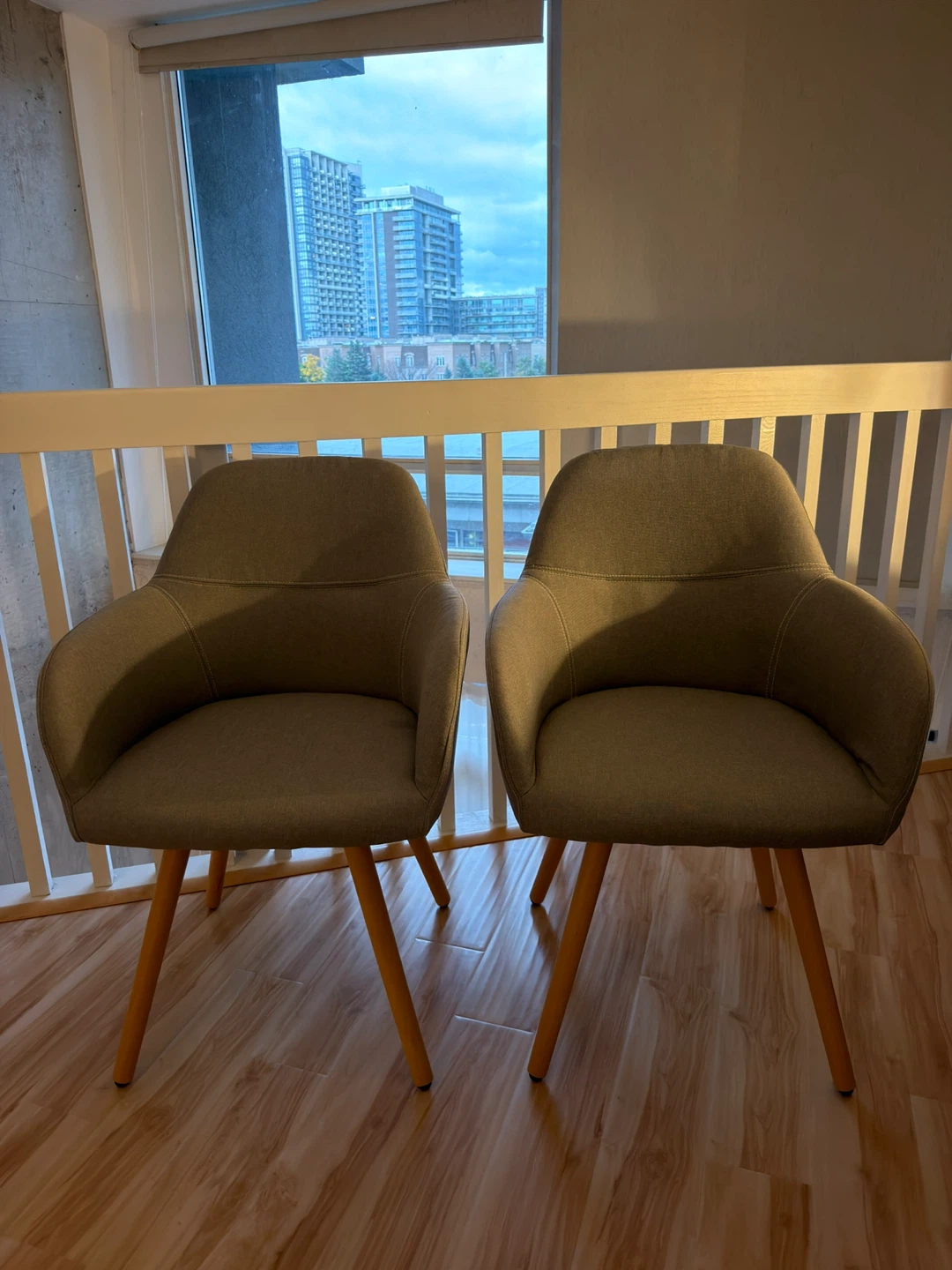 Two Grey Fabric Dining Chairs