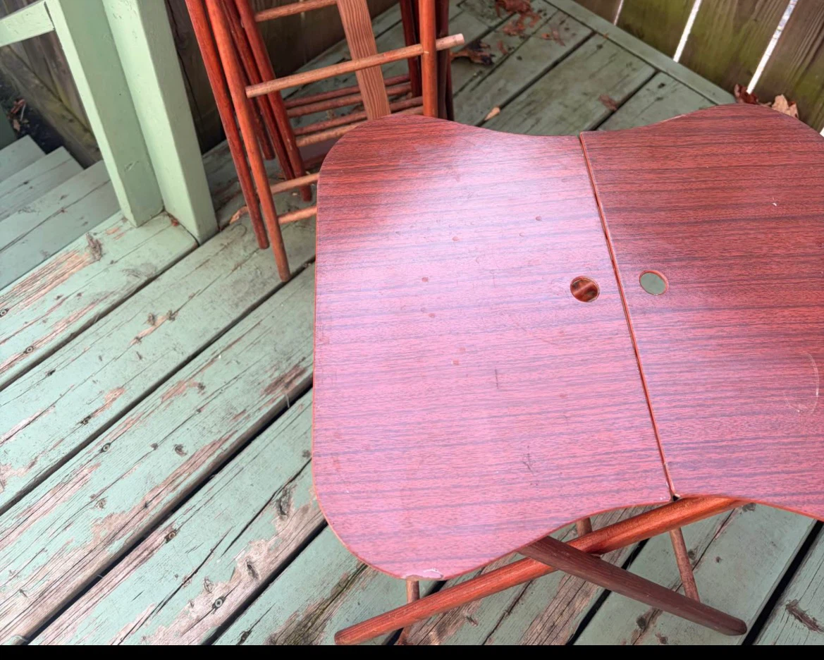 Set of 3 Wooden TV Tray Tables with Stand - photo 2