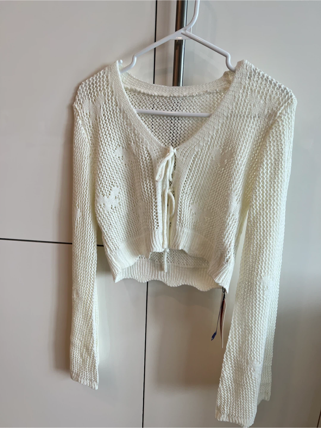 White Crochet Tie-Front Cardigan
