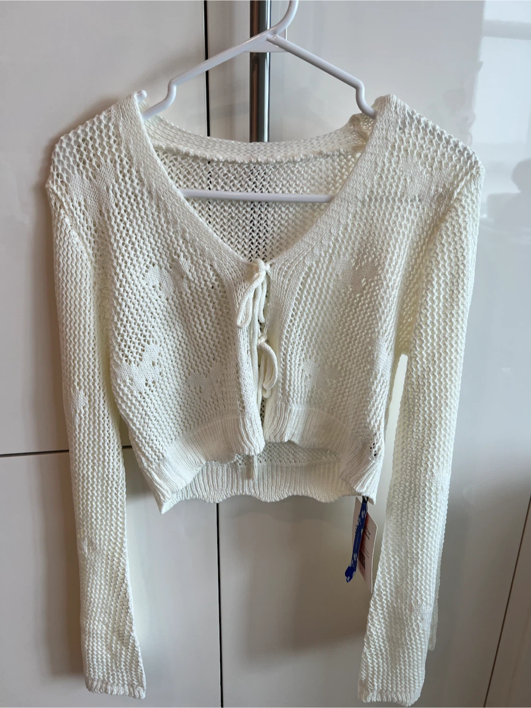 White Crochet Tie-Front Cardigan - photo 2