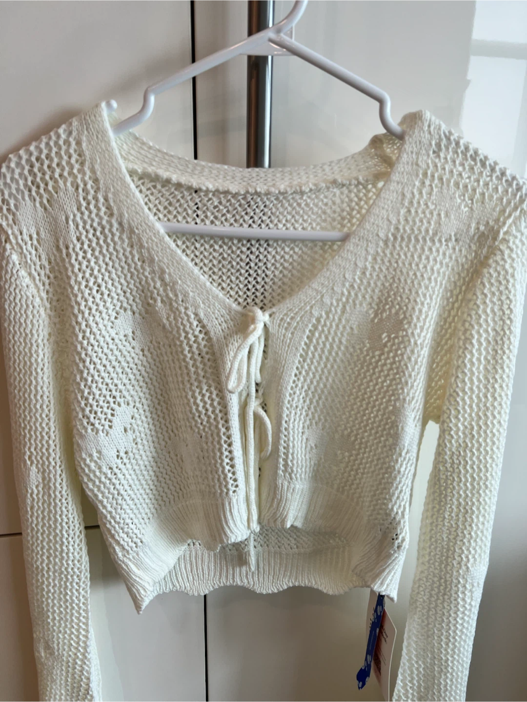 White Crochet Tie-Front Cardigan - photo 3