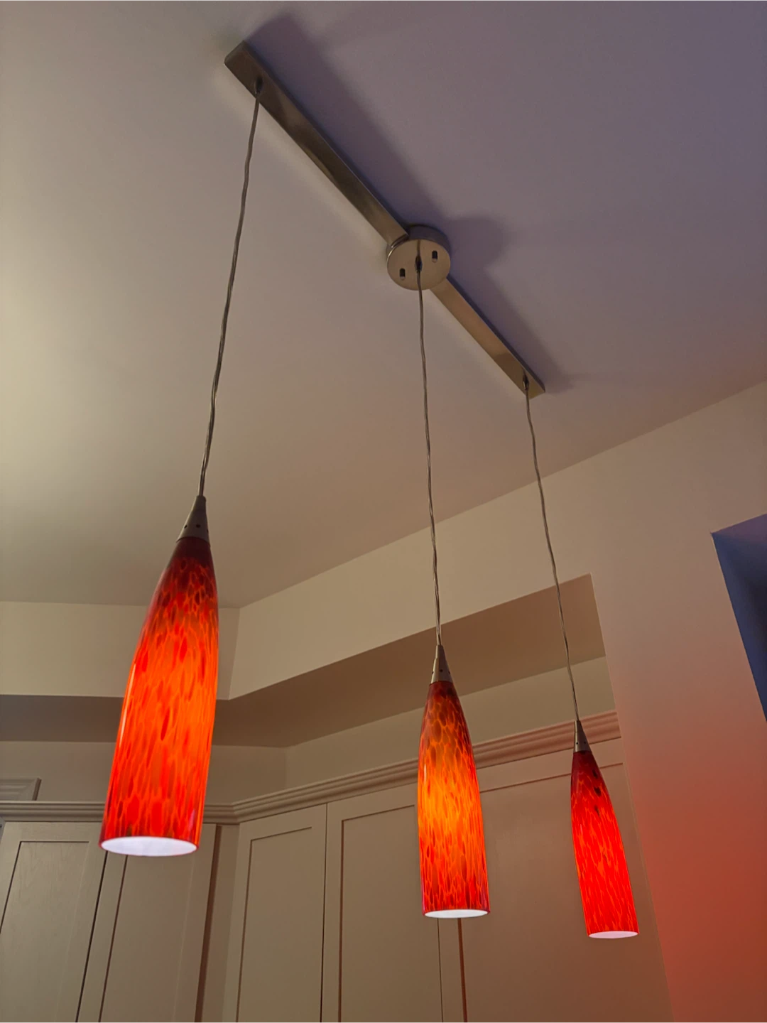 Three-Light Brushed Nickel Glass Pendant Lighting