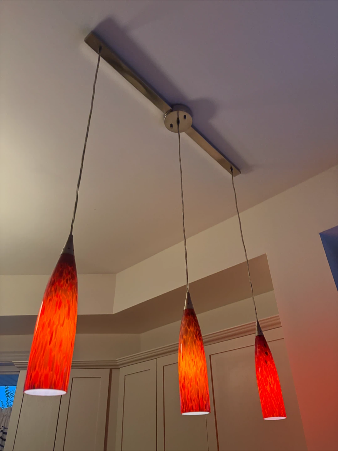 Three-Light Brushed Nickel Glass Pendant Lighting - photo 3