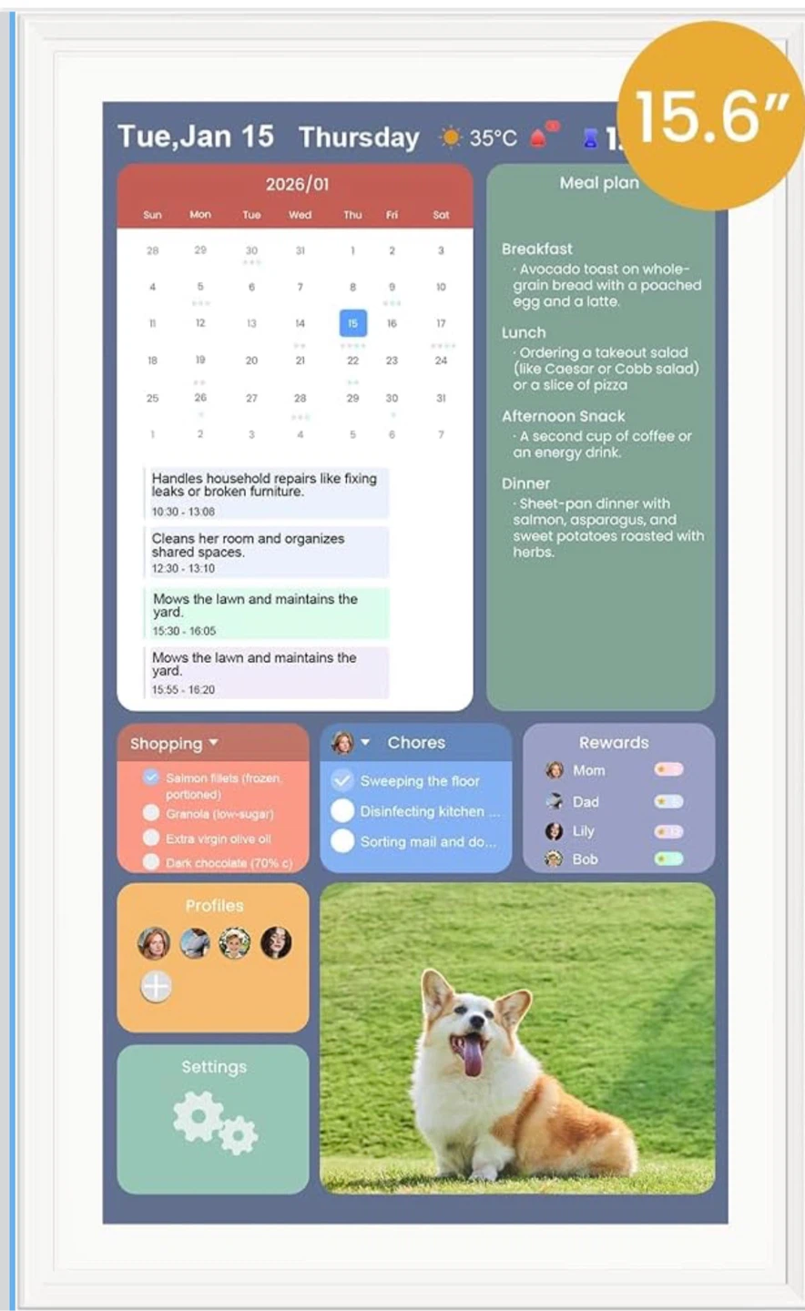 15.6-Inch Smart Digital Calendar & Photo Frame for Family, - photo 2