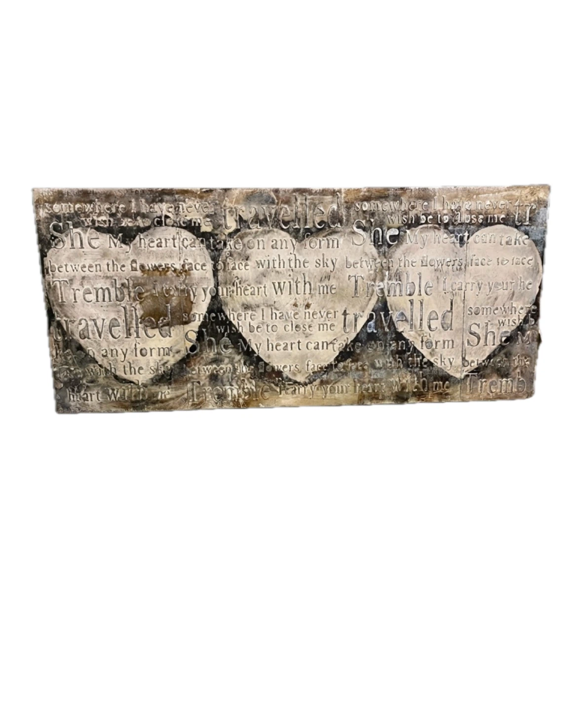 Rustic Triple Heart Canvas Wall Art - E.E. Cummings Poem (63x28)