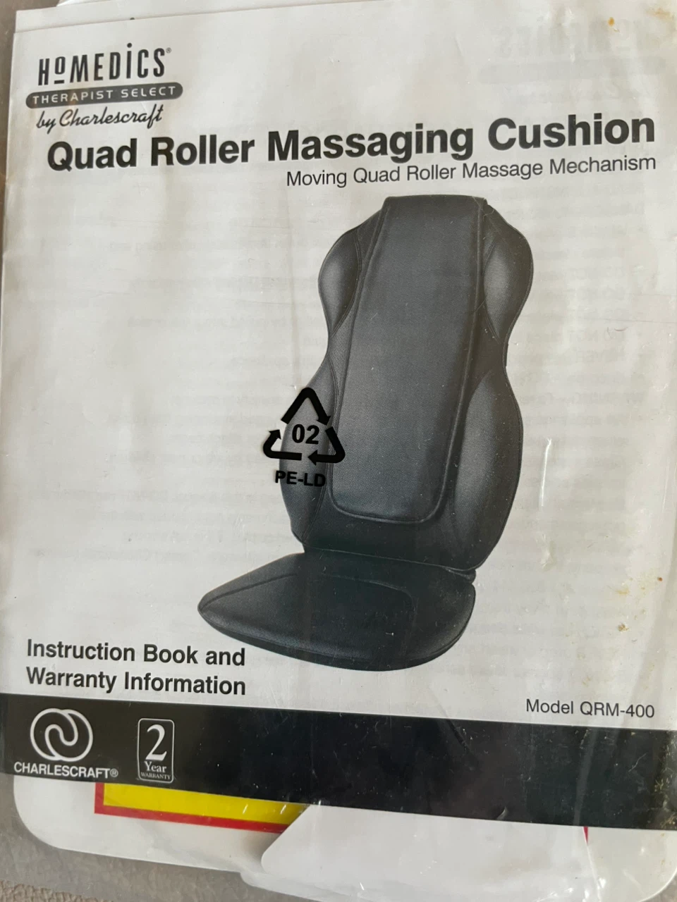 HoMedics Quad Roller Massaging Cushion Model QRM-400