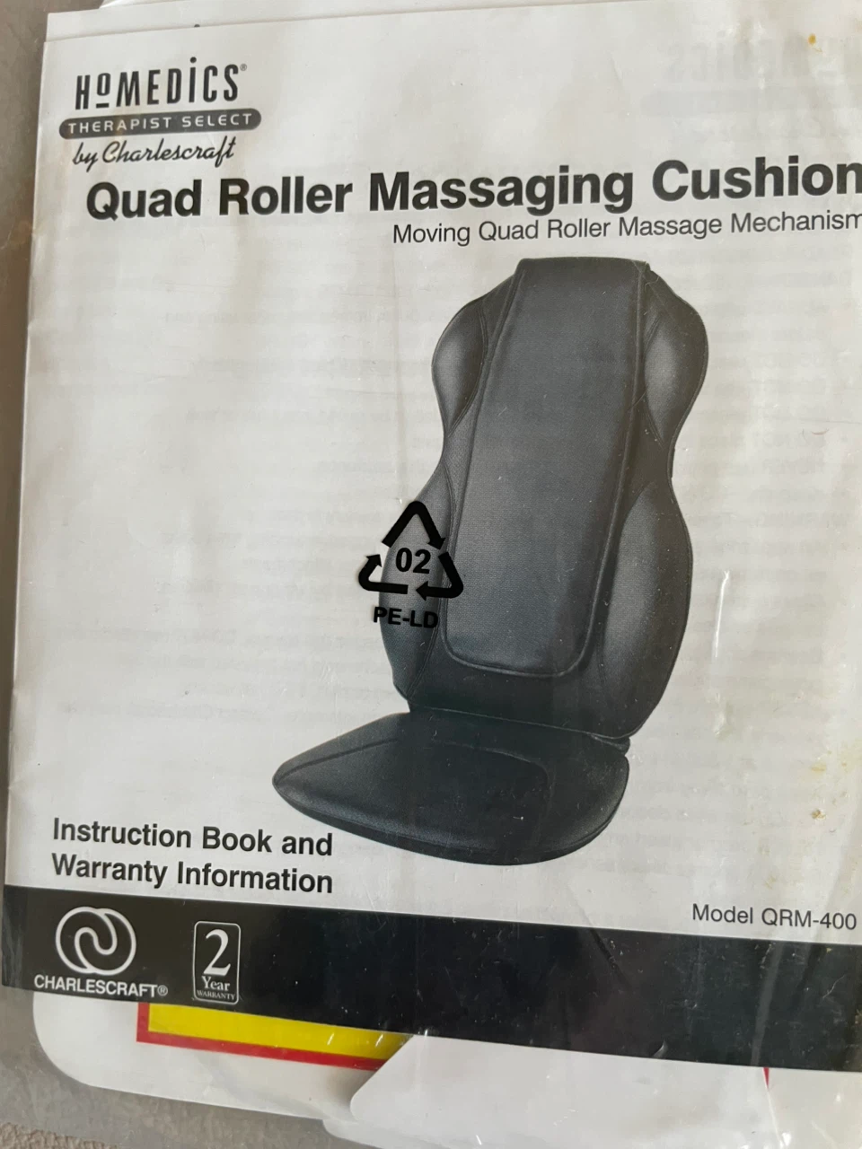 HoMedics Quad Roller Massaging Cushion Model QRM-400 - photo 2