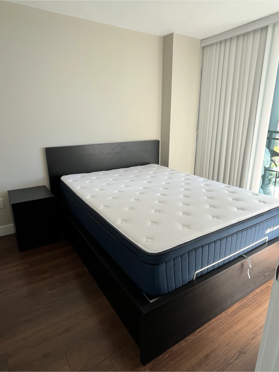 IKEA Queen w storage, Mattress, Bedside Table