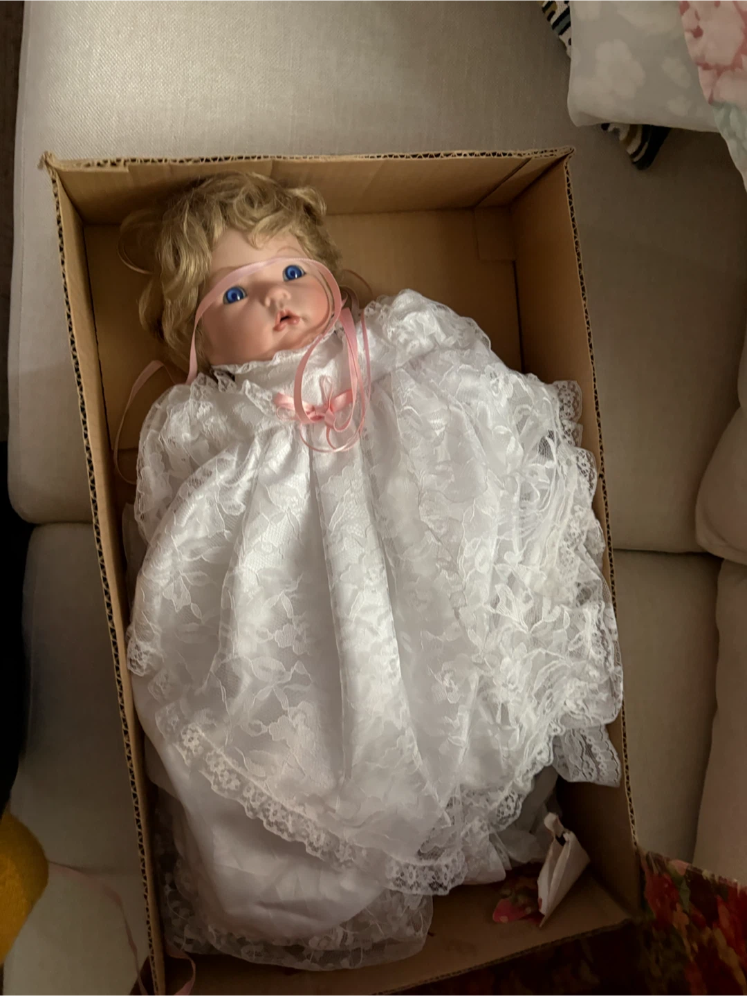 Vintage Porcelain Doll in Lace Dress
