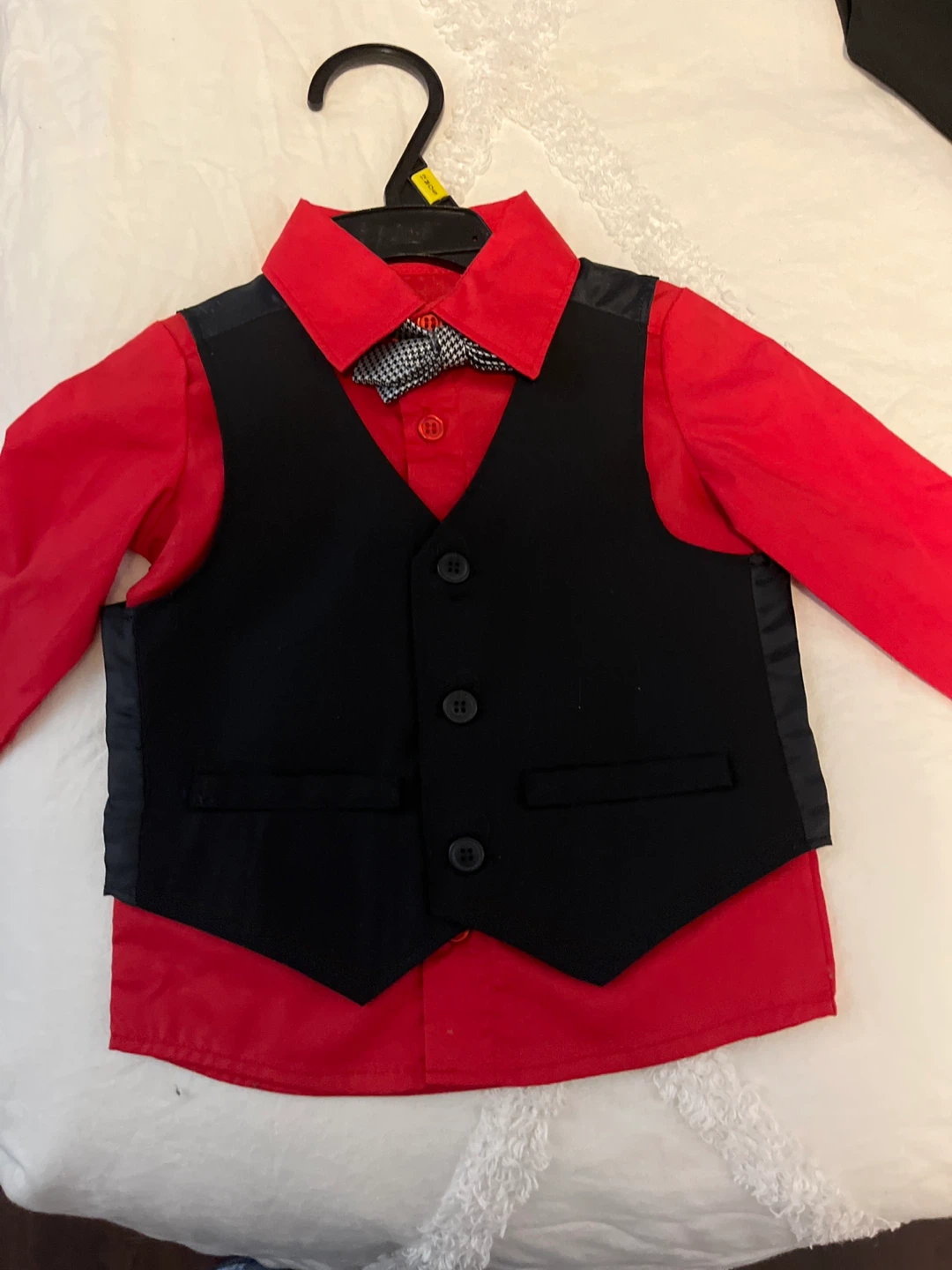 Boys red shirt and vest set
