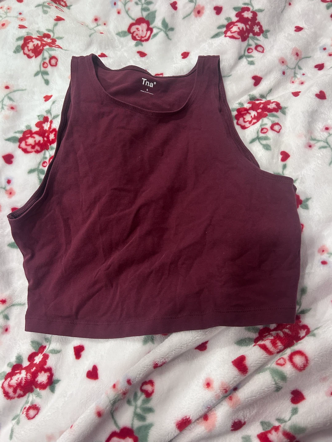 Tna Burgundy High Neck Crop Top