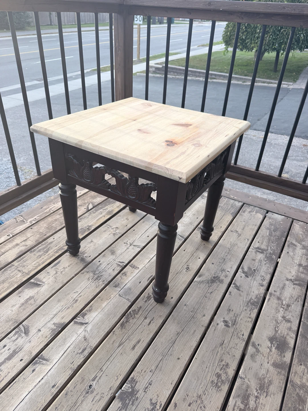 Wooden Side Table with Carved Detailing
