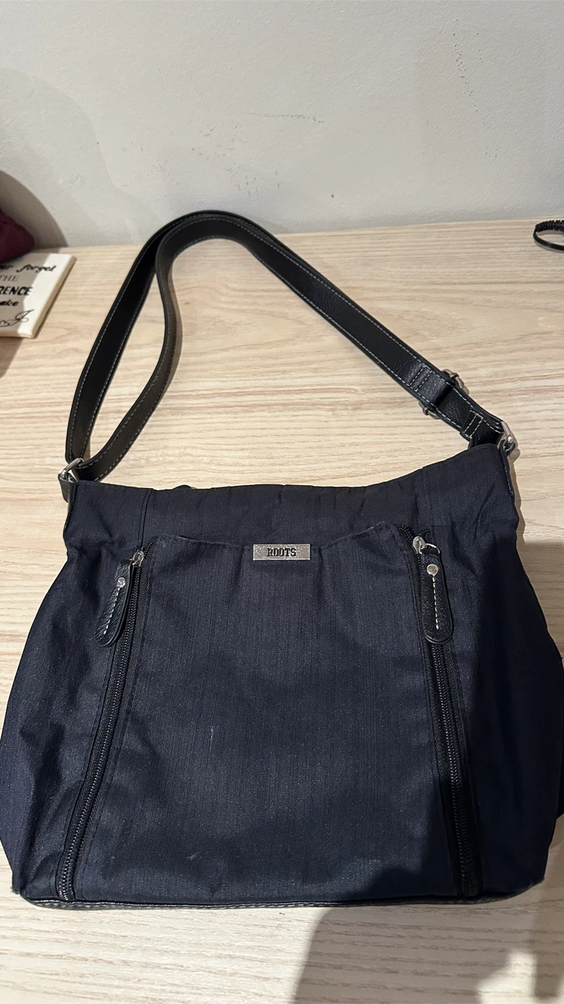 Roots black nylon crossbody bag