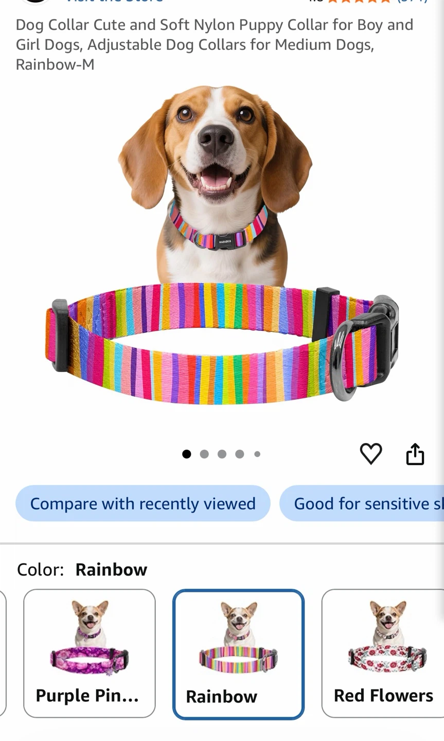 KAZAZCO Adjustable Rainbow Dog Collar Size M