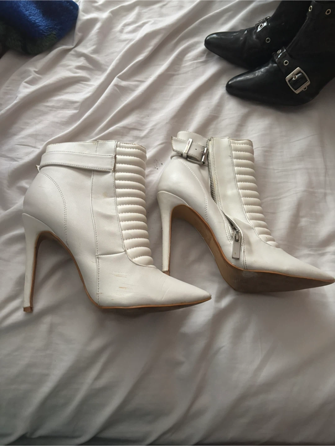 White high-heel ankle boots