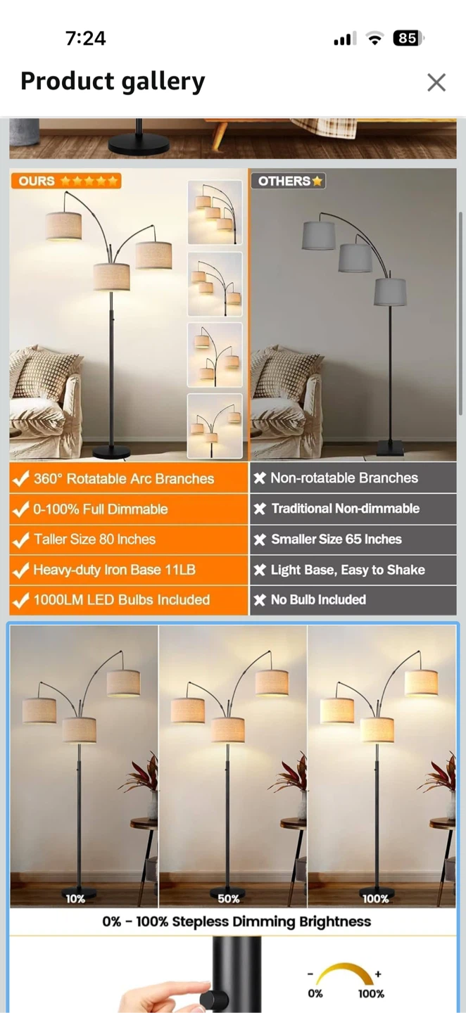 3-Light Dimmable Arc Floor Lamp - photo 4