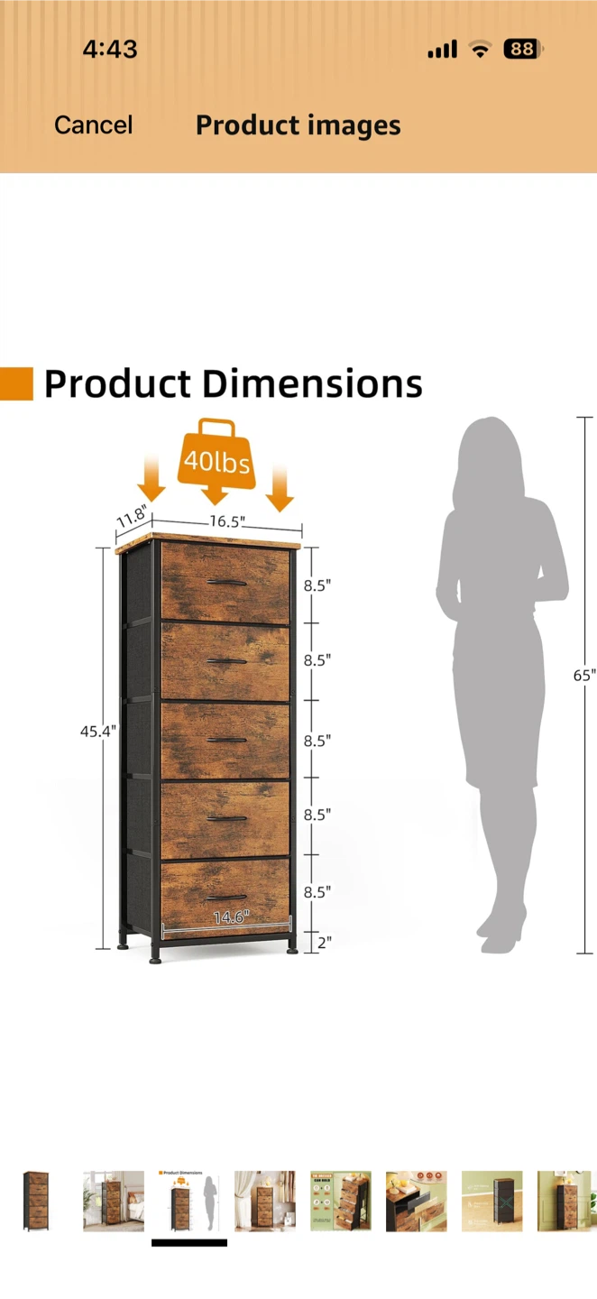 5 Drawer Tall Dresser - Rustic Brown - photo 2