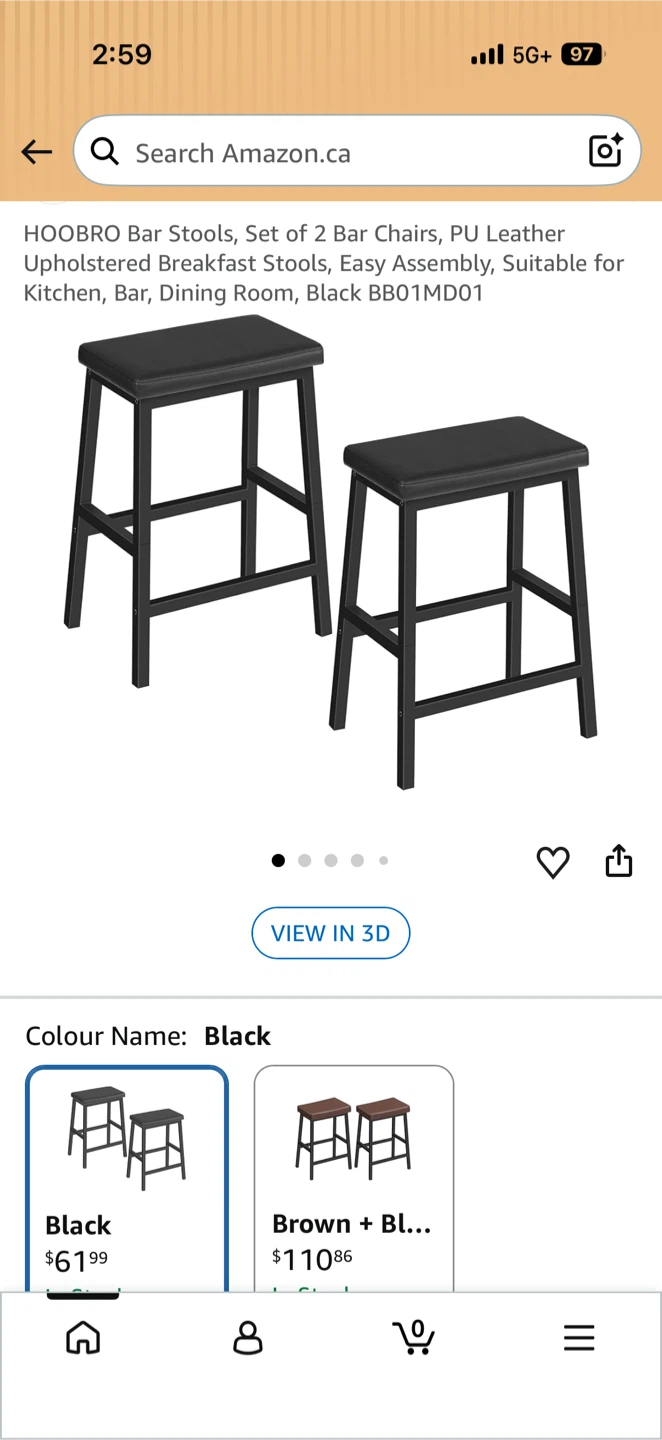 HOOBRO Set of 2 Black Bar Stools