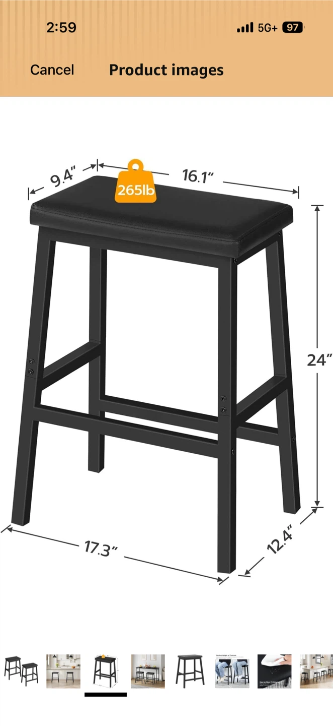 HOOBRO Set of 2 Black Bar Stools - photo 2