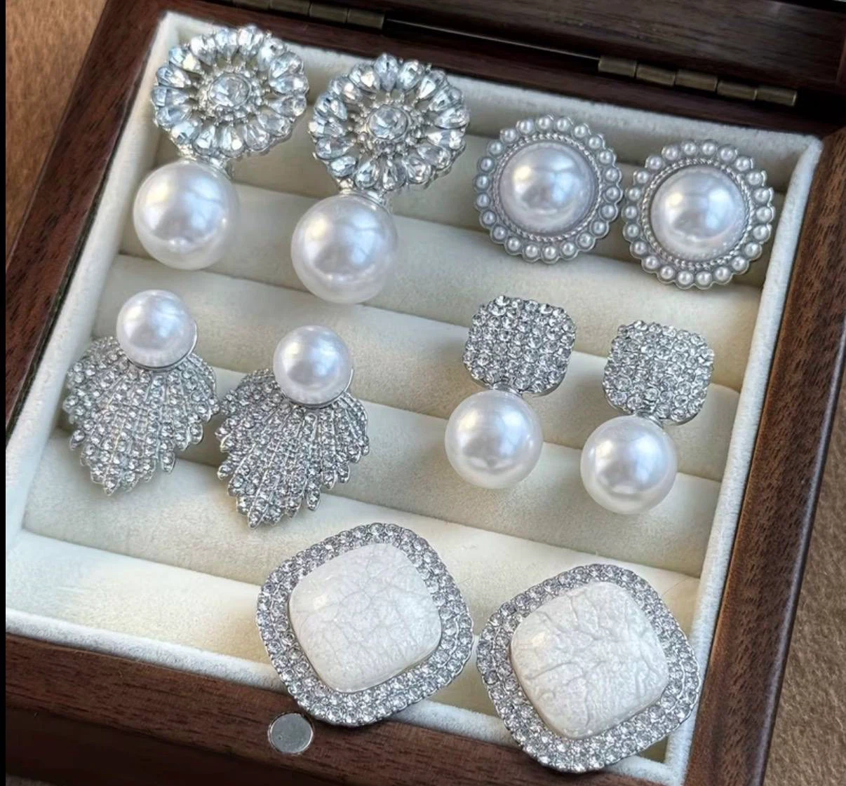 5 Pairs with Pearl-Look Beads and Sparkly Stones earrings - photo 2
