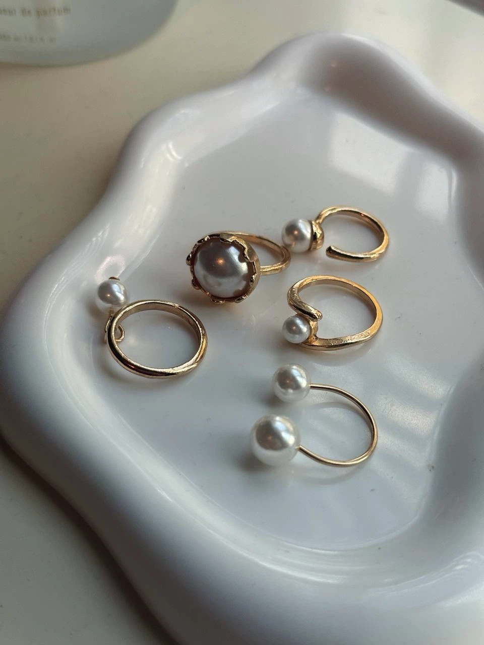 Gold-Toned Pearl Ring Set, 5 Rings - photo 4