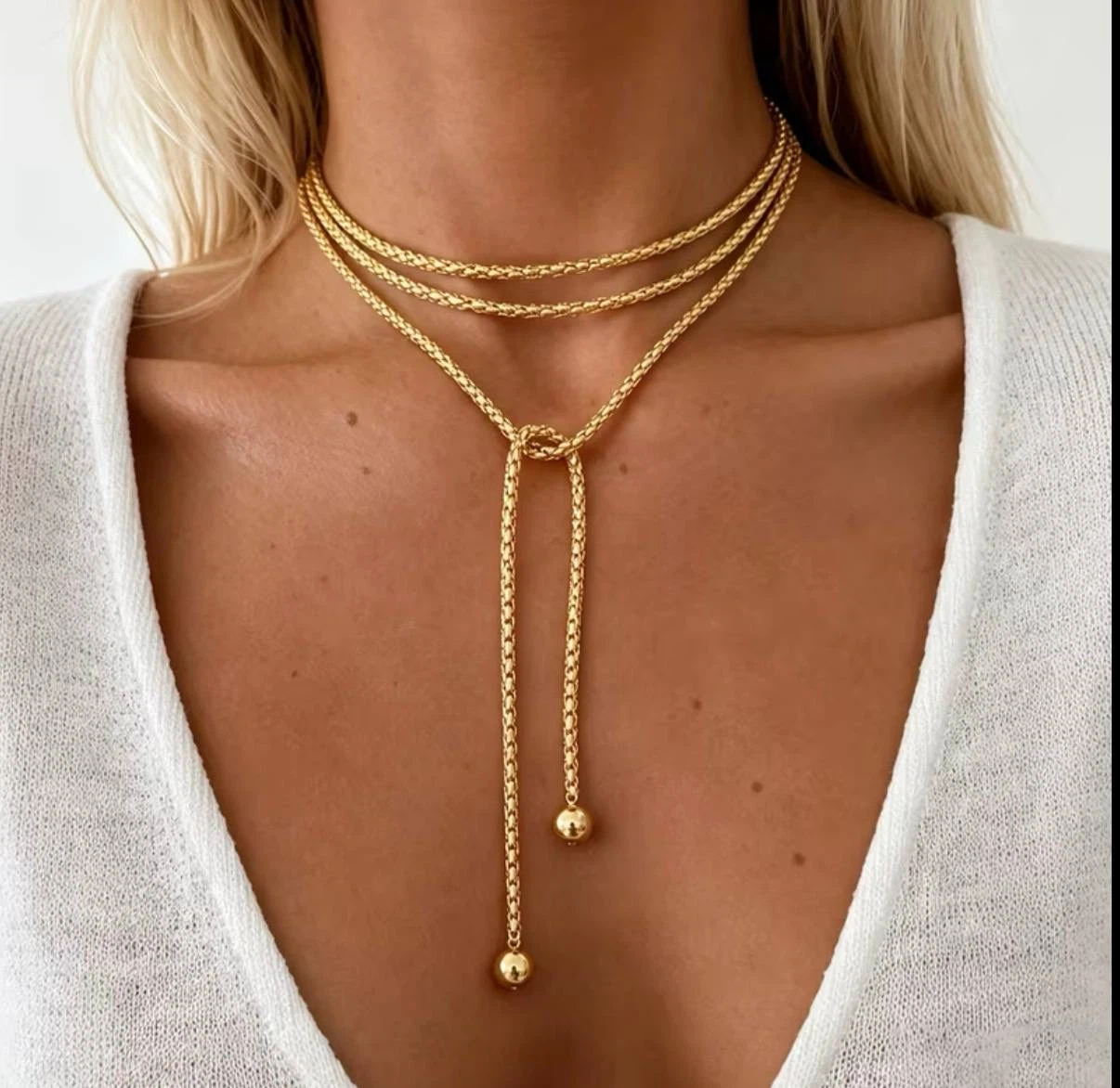 Gold-Toned Long Wrap Chain Necklace