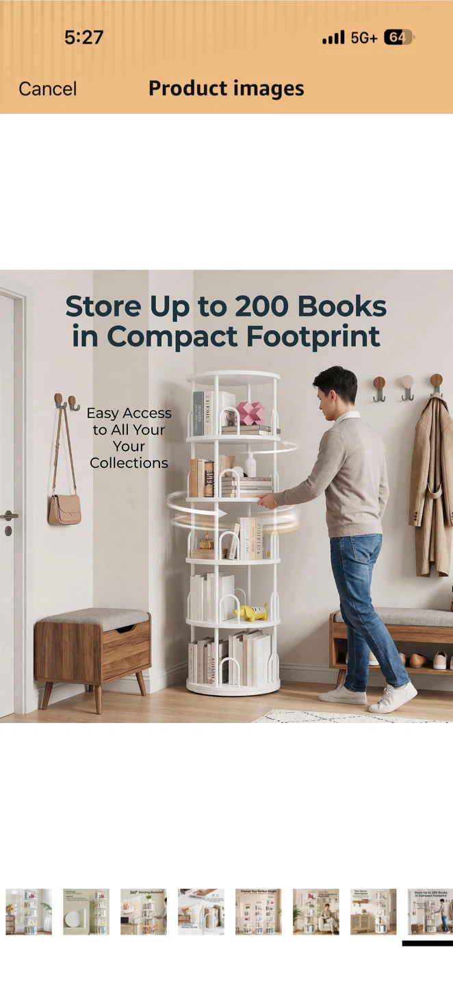 360 Rotating Bookshelf - 5 Tier White - photo 2