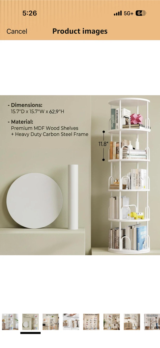 360 Rotating Bookshelf - 5 Tier White - photo 3