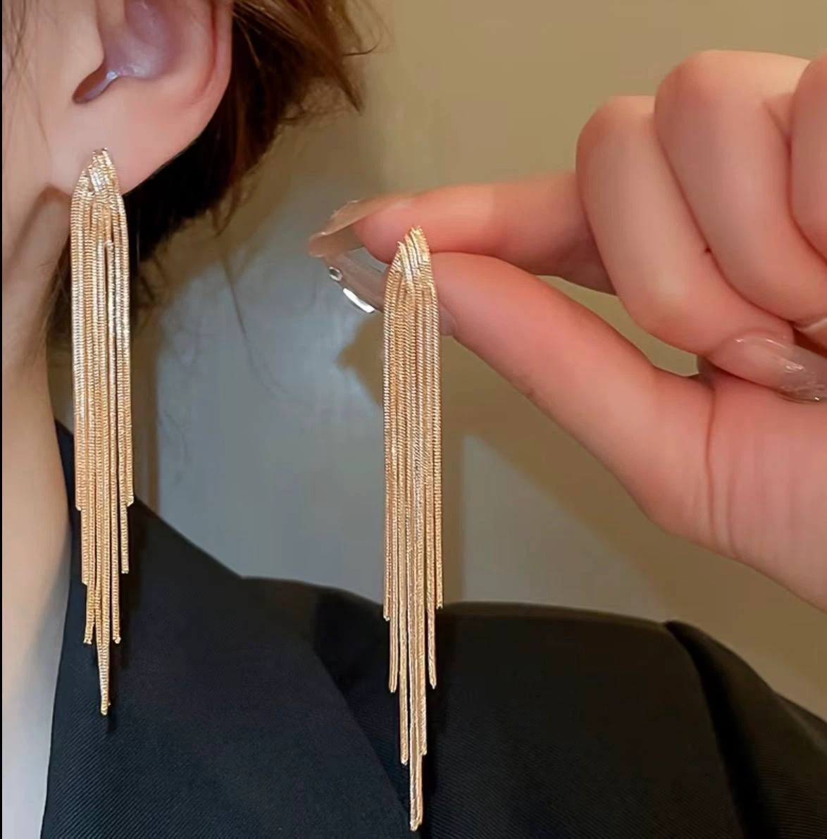Long Gold Chain Tassel Fringe Earrings