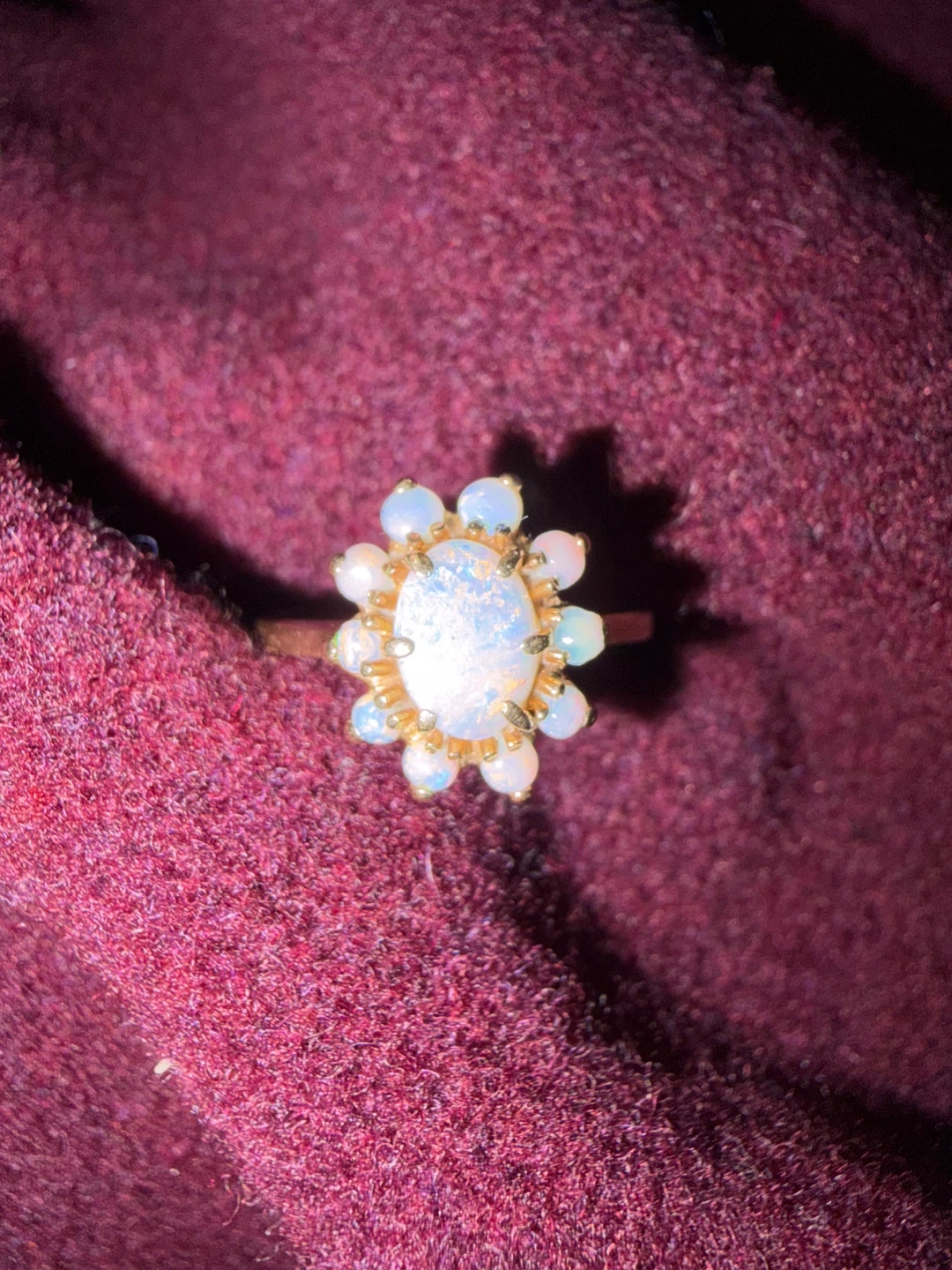 Vintage 14K Yellow Gold and Opal Cluster Ring