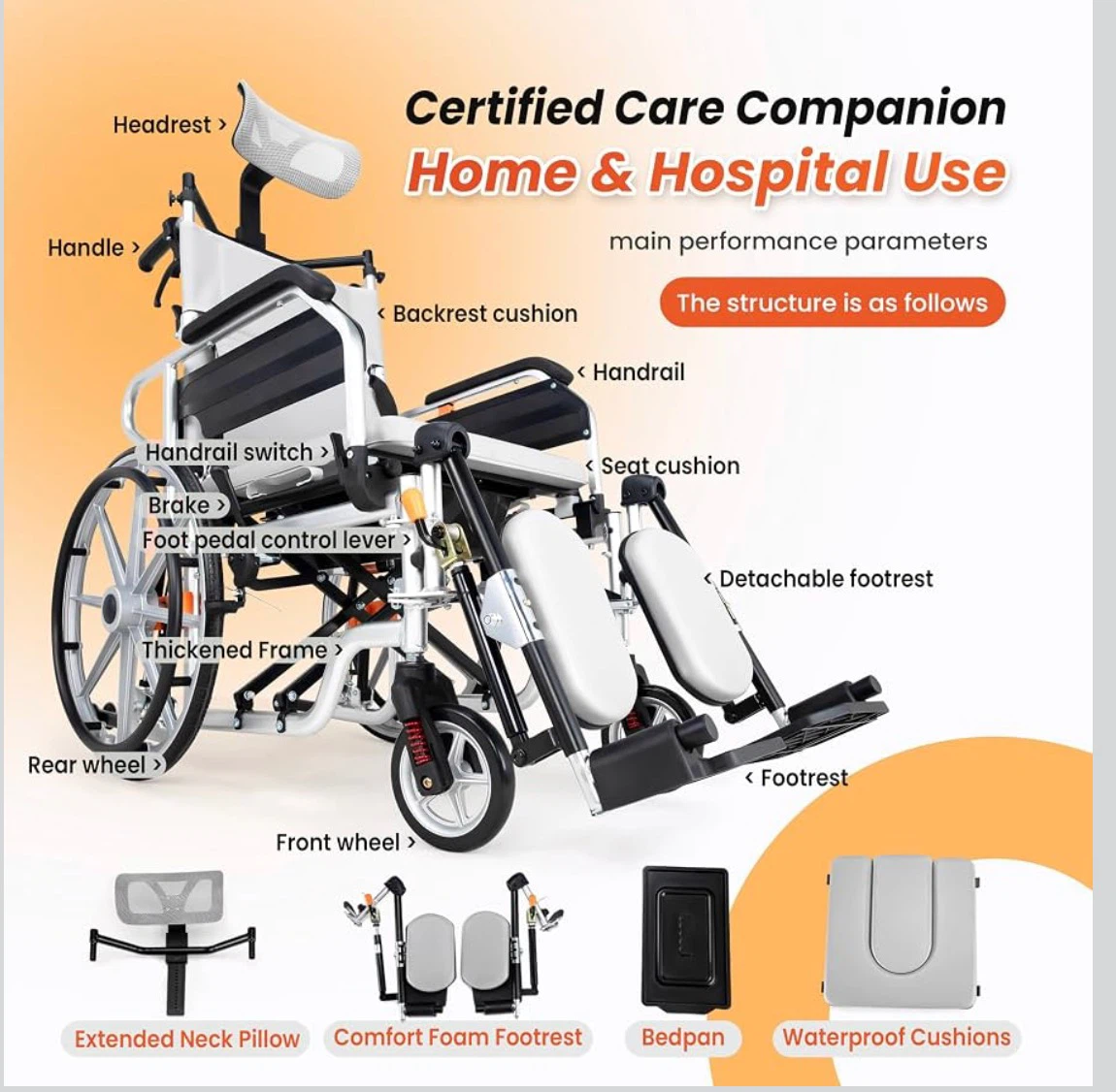 5-in-1 Reclining Wheelchair H-SG38 - photo 4