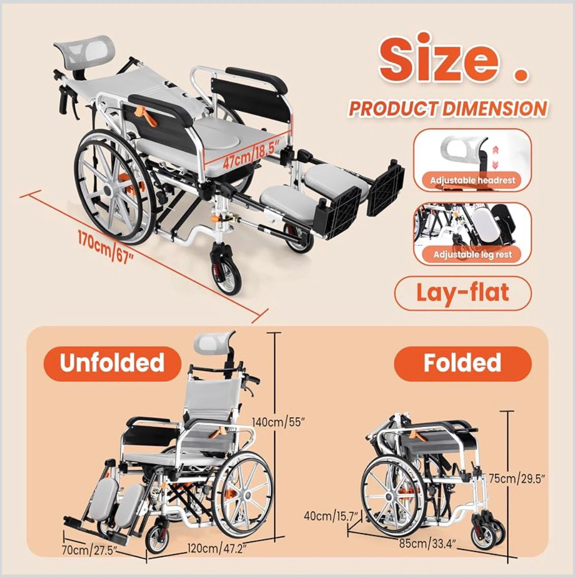 5-in-1 Reclining Wheelchair H-SG38 - photo 5