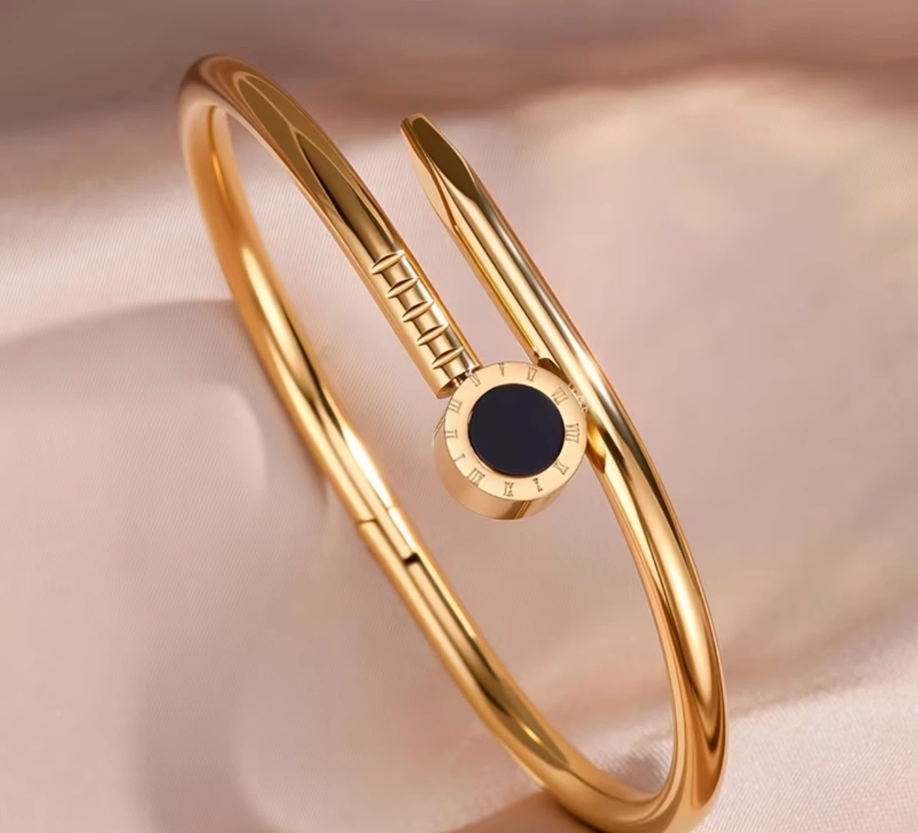 Gold-Tone Roman Numeral Nail Bangle