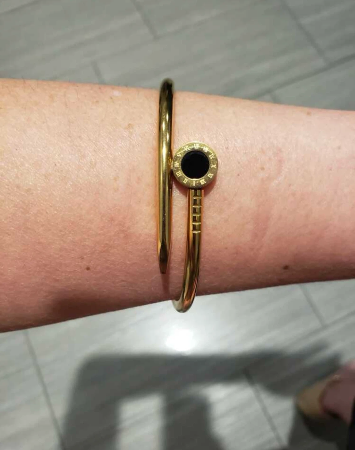 Gold-Tone Roman Numeral Nail Bangle - photo 2