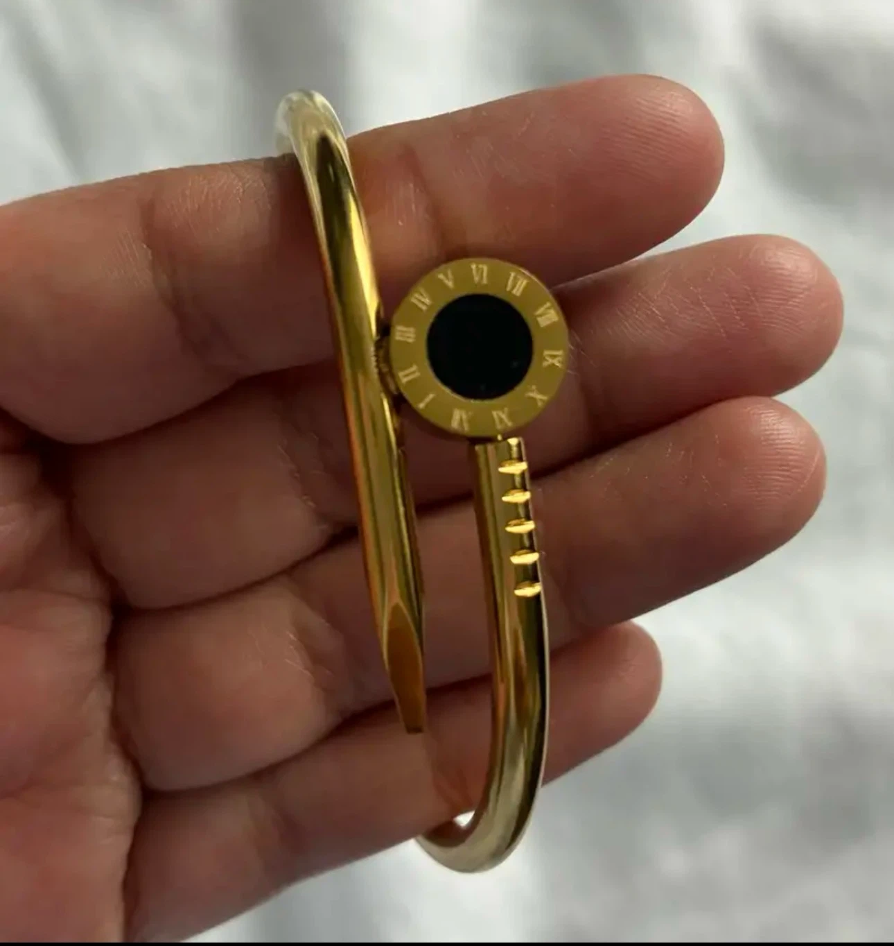 Gold-Tone Roman Numeral Nail Bangle - photo 3