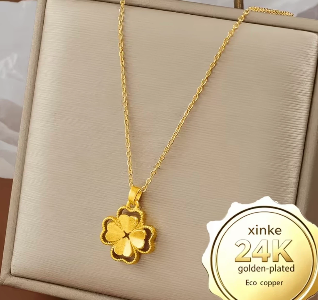Xinke 24K Golden-Plated Clover Necklace