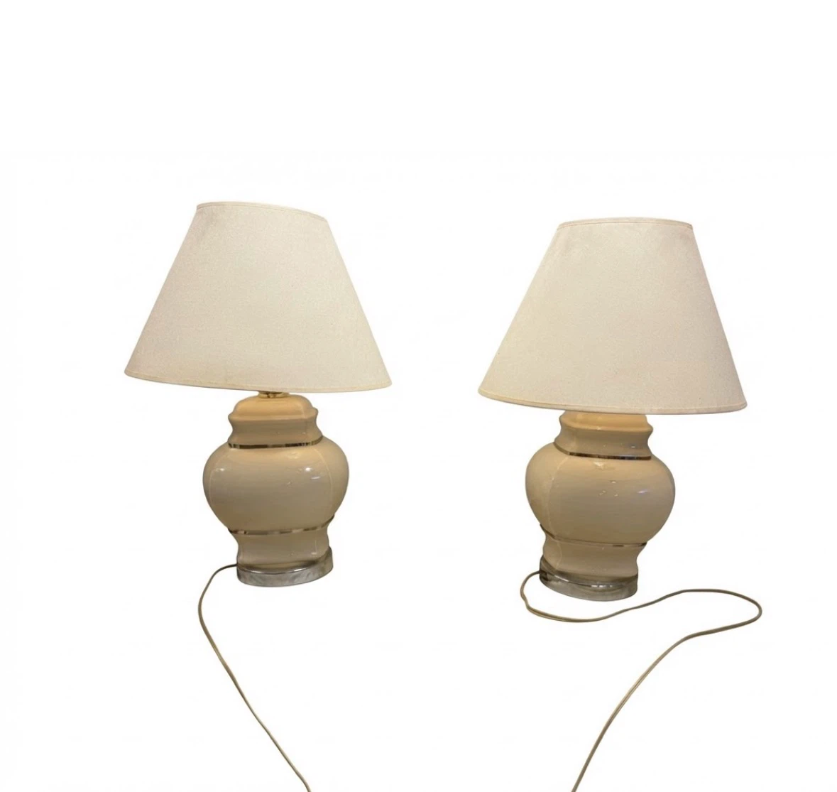 Vintage Postmodern Glossy Ceramic Table Lamps - Pair