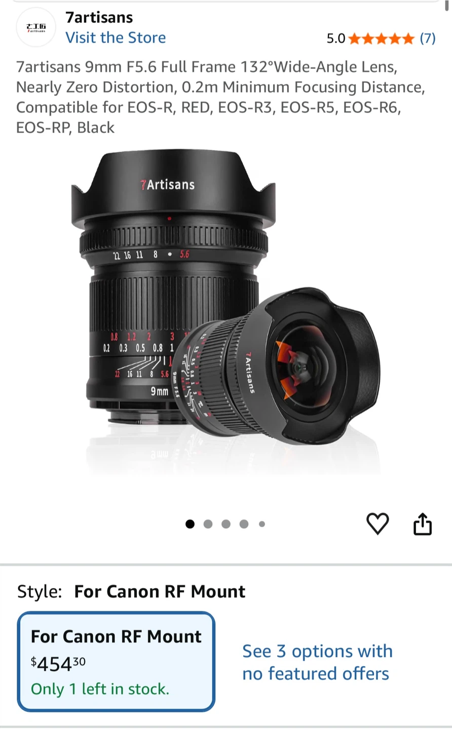 7Artisans 9mm F5.6 Ultra-Wide Lens for Canon RF