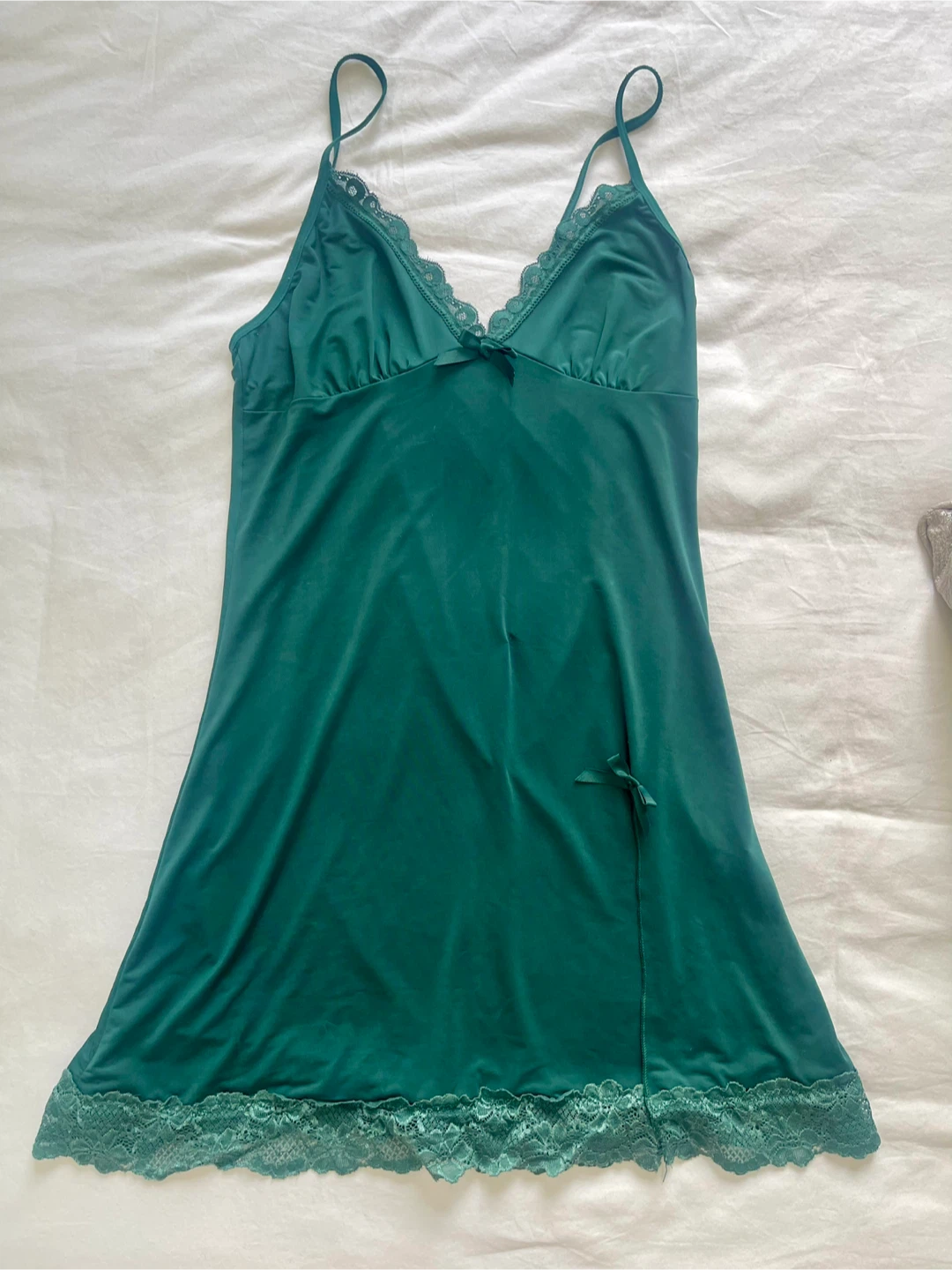 Dark Green Lace Trim Chemise - photo 3