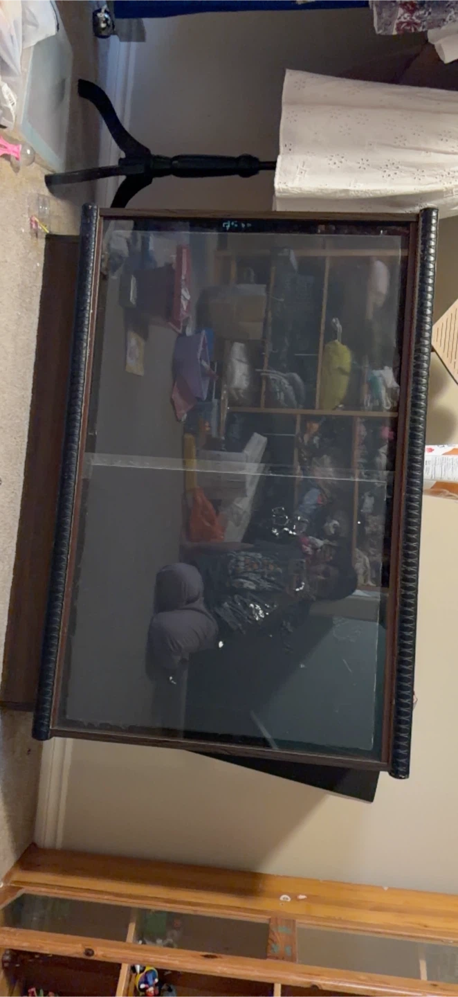 Dark Wood Display Cabinet with Sliding Glass Doors - photo 2