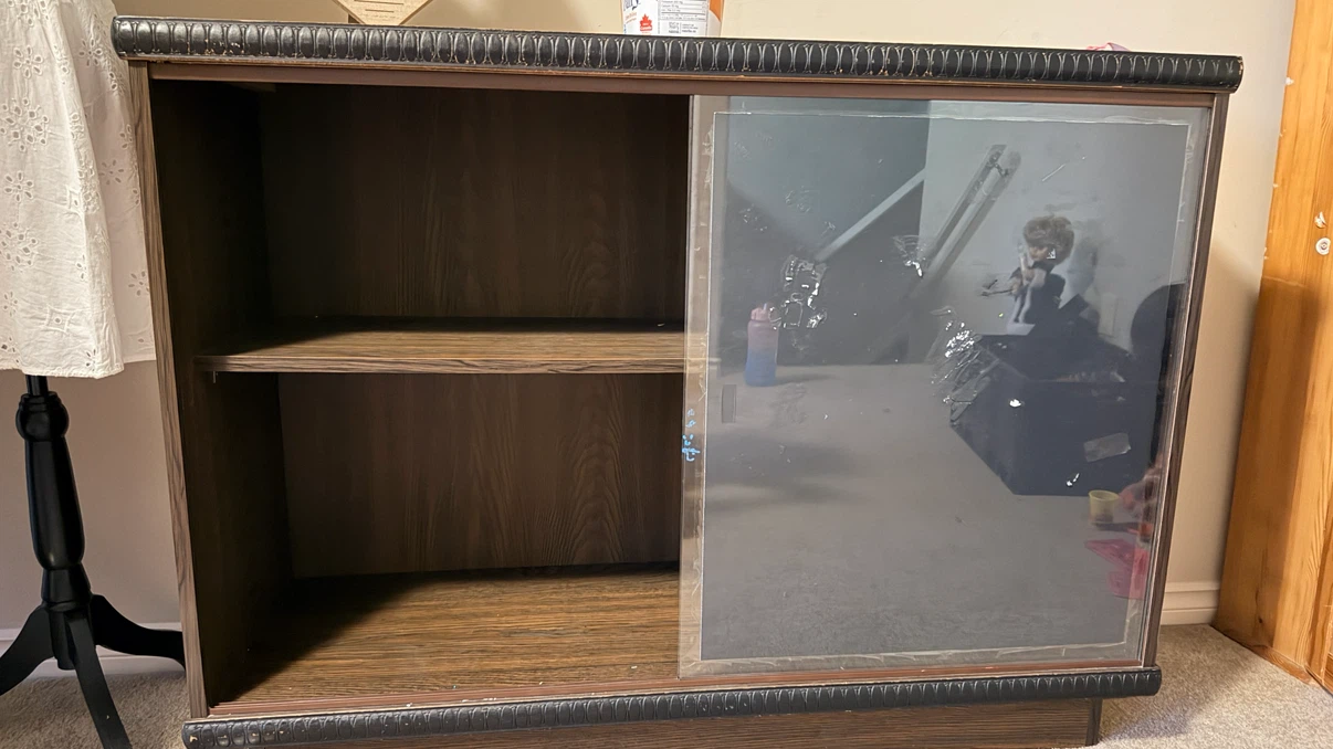 Dark Wood Display Cabinet with Sliding Glass Doors - photo 3