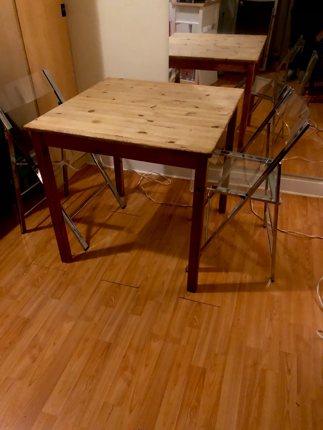 IKEA  Table With Two Clear Acrylic Folding Chairs - photo 3