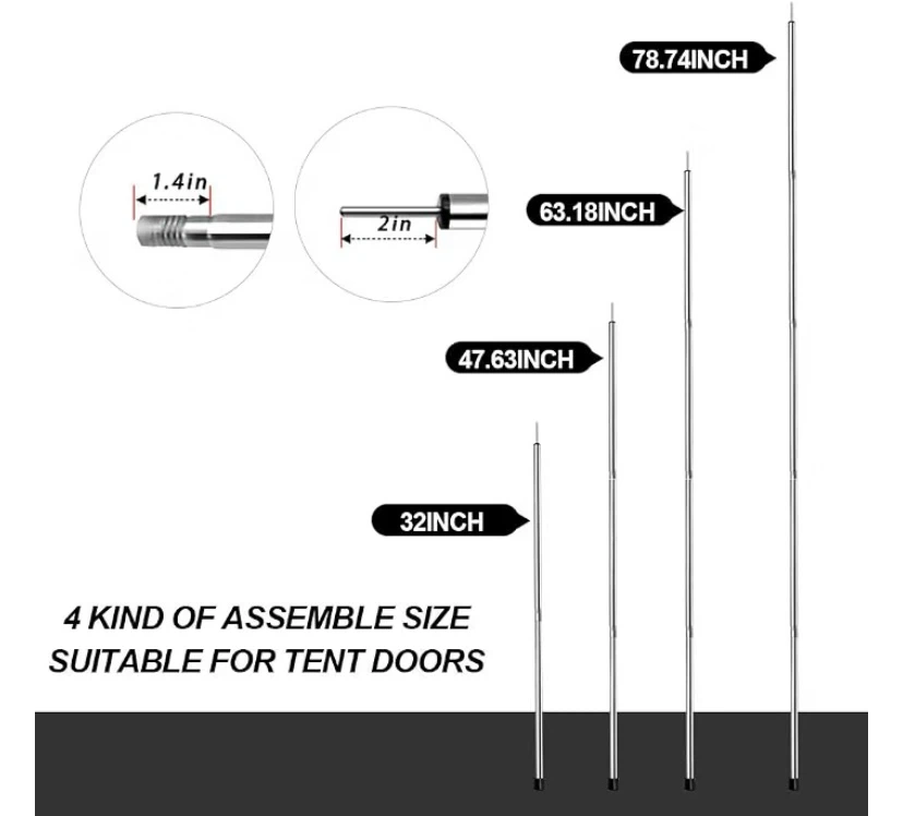 2 Threaded Stainless Steel Tent / Tarp Support Poles - photo 2