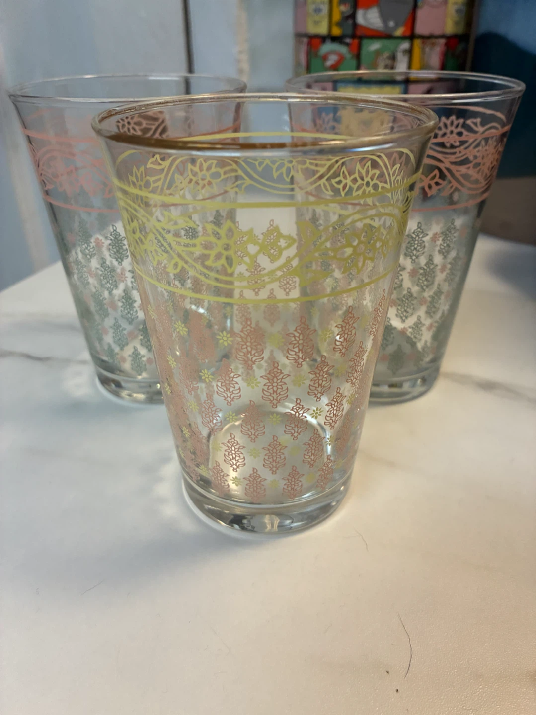 Set of 3 Vintage Patterned Drinking Glasses