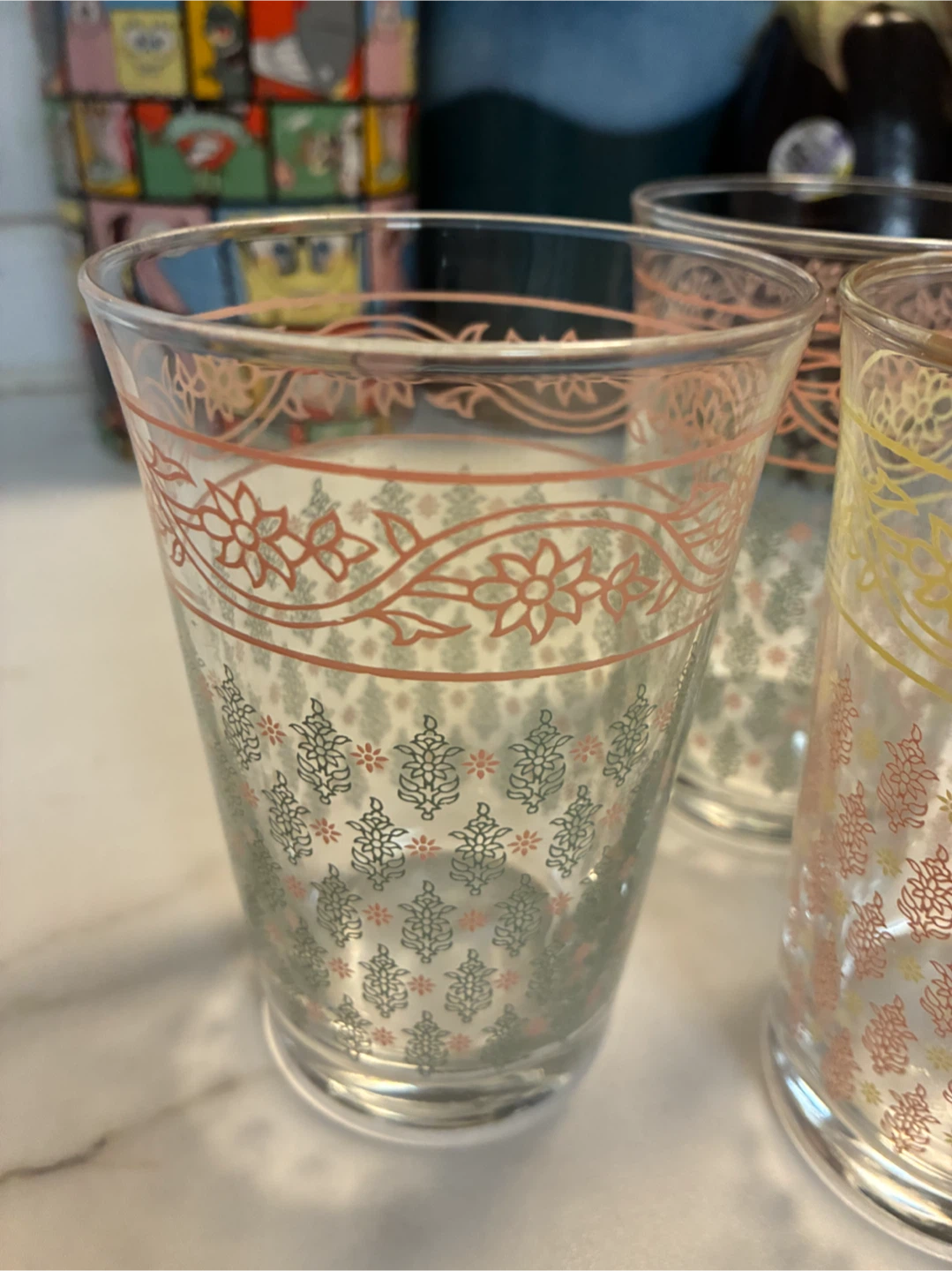 Set of 3 Vintage Patterned Drinking Glasses - photo 2