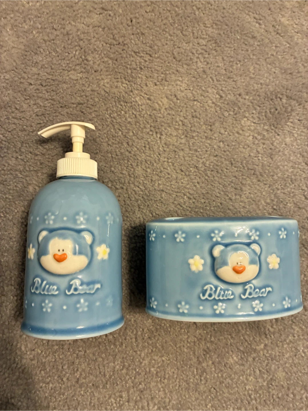 Morning Glory Blue Bear Bathroom Set