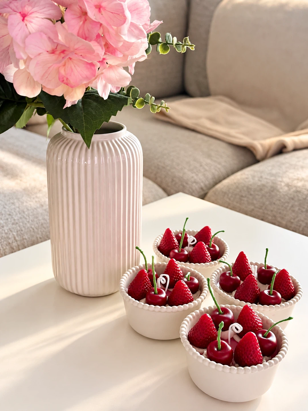 Set of 4 Strawberry and Cherry Dessert Candles