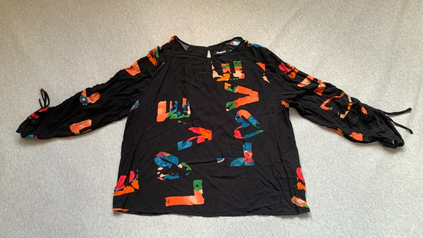Desigual Long Sleeve Top with Colorful 'LOVE' Print - Size XXL